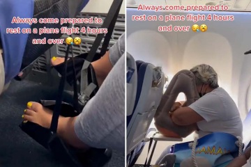 La mujer hace todo lo posible para sentirse cómoda en el avión, y otros viajeros se sorprenden